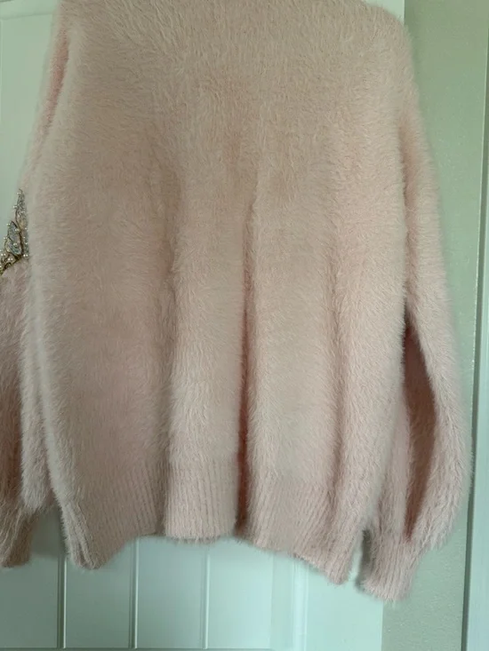 Hand Embroidered Sequin Pink Embellished Butterfly Fuzzy Cardigan Sweater NWOT - Picture 16 of 16